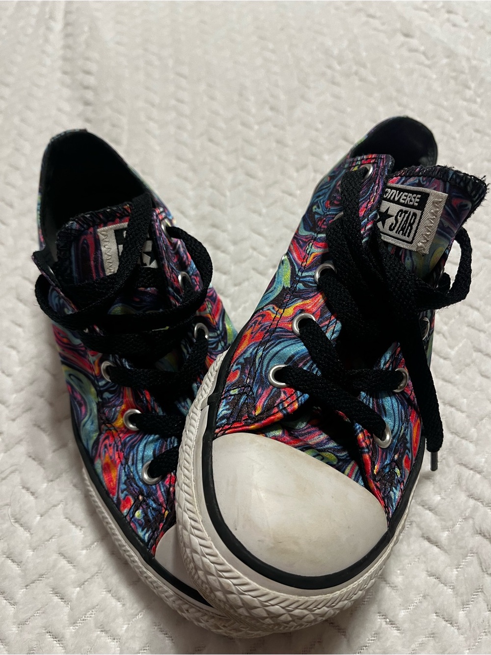 Converse Kids Black Laces Multi-Color Swirl Low Top Sneakers